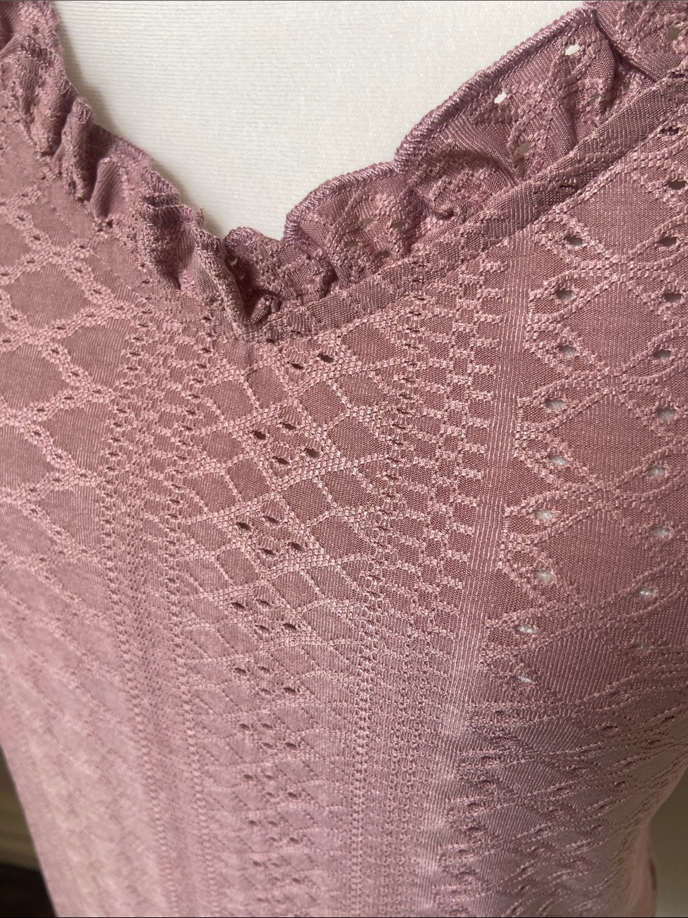 Ruffle-Trim Tank top in soft eyelet fabric in Sage Green (M) or Pink (L). - Picture 7 of 14